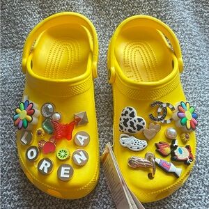 CROCS Kids Yellow Sandals with Colorful Charms